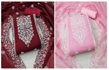 Women's charming maroon and pink color embrodiered and fancy border combo dress material 1
