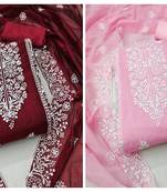 Women's charming maroon and pink color unstitched embrodiered and fancy border combo dress material