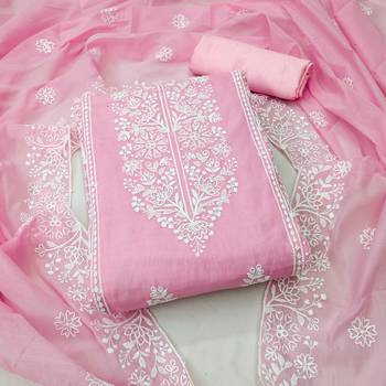 Women's charming maroon and pink color embrodiered and fancy border combo dress material 3