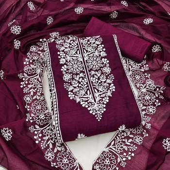 Women's polished purple and sky blue color embrodiered and fancy border combo dress material 2