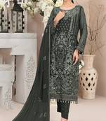 Light olive color embroideried faux georgette semi stitched salwar suit