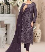 Purple color embroideried faux georgette semi stitched salwar suit