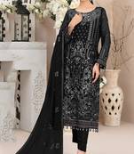 Black color embroideried faux georgette semi stitched salwar suit