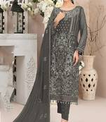 Light charcoal color embroideried faux georgette semi stitched salwar suit