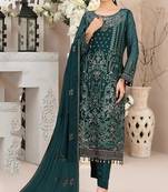 Dark-green color embroideried faux georgette semi stitched salwar suit