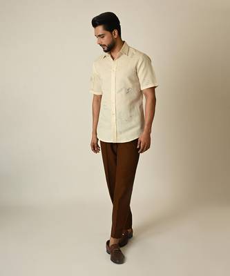 Cream pure linen embroidered thread doodle shirt 1