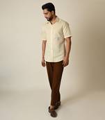 Cream pure linen embroidered thread doodle shirt