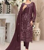 Dark maroon color embroideried faux georgette semi stitched salwar suit