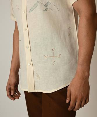 Cream pure linen embroidered thread doodle shirt 4
