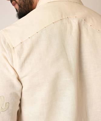Cream pure linen embroidered thread doodle shirt 5