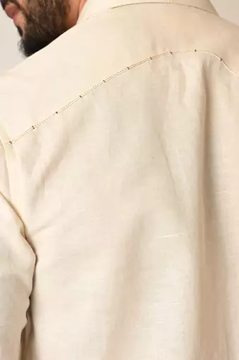 Cream pure linen embroidered thread doodle shirt