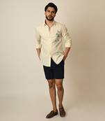 Cream pure linen embroidered thread palm tree shirt