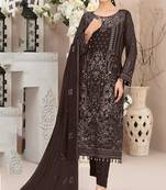 Coffee color embroideried faux georgette semi stitched salwar suit