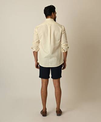 Cream pure linen embroidered thread palm tree shirt 5