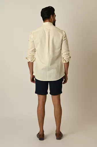 Cream pure linen embroidered thread palm tree shirt