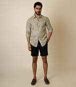 Grey pure linen embroidered thread abstract shirt