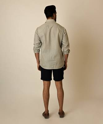 Grey pure linen embroidered thread abstract shirt 5