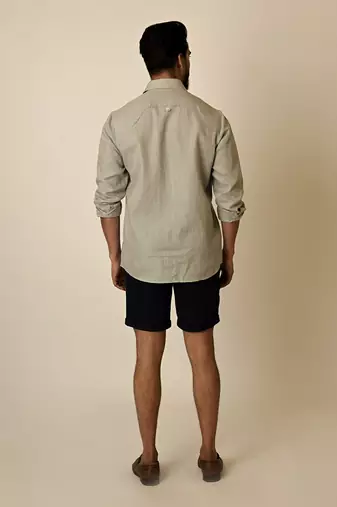 Grey pure linen embroidered thread abstract shirt