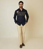 Blue giza cotton embroidered thread camel cactus shirt