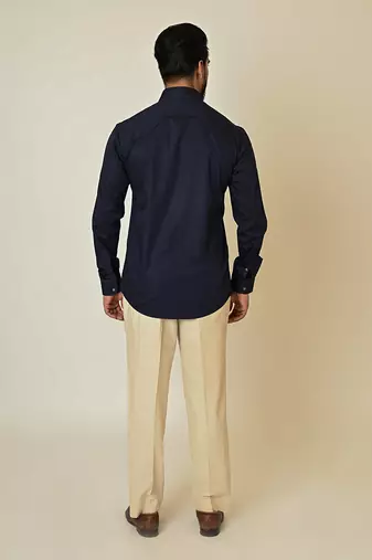 Blue giza cotton embroidered thread camel cactus shirt