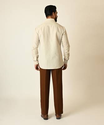 Cream pure linen embroidered thread deer shirt 4