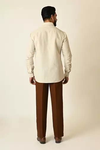 Cream pure linen embroidered thread deer shirt