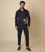 Blue giza cotton embroidered thread gramophone shirt