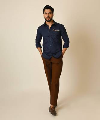 Blue giza cotton embroidered thread rowing shirt 1