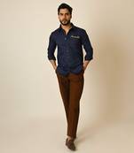 Blue giza cotton embroidered thread rowing shirt