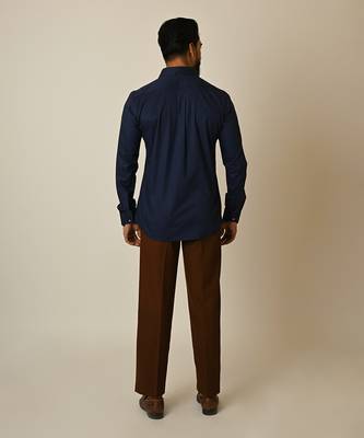 Blue giza cotton embroidered thread rowing shirt 4