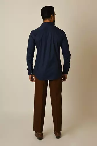 Blue giza cotton embroidered thread rowing shirt