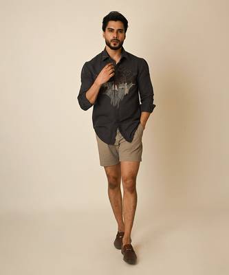 Grey pure linen embroidered thread abstract heart shirt 1