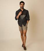 Grey pure linen embroidered thread abstract heart shirt