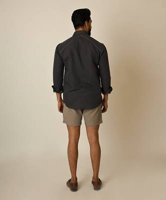 Grey pure linen embroidered thread abstract heart shirt 5