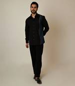 Black giza cotton embroidered thread colour blocking shirt