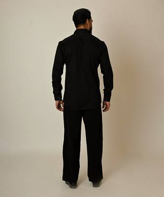 Black giza cotton embroidered thread colour blocking shirt 5