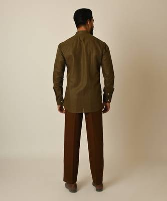 Green pure linen embroidered thread breezy shirt 5