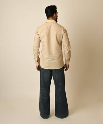 Beige pure linen embroidered thread beach shirt 5