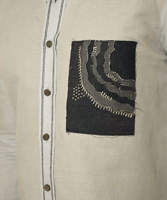 Blue pure linen embroidered thread depth shirt 5