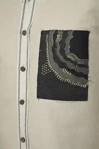 Blue pure linen embroidered thread depth shirt