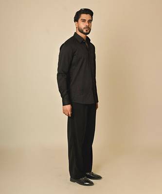 Black giza cotton embroidered thread escape embellished shirt 1
