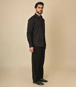 Black giza cotton embroidered thread escape embellished shirt