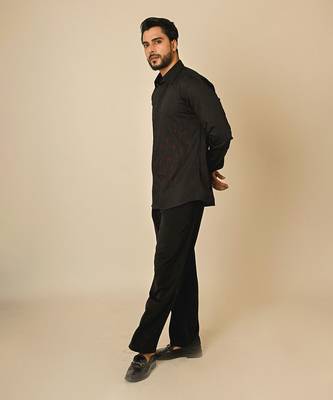 Black giza cotton embroidered thread escape embellished shirt 2