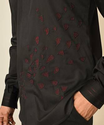 Black giza cotton embroidered thread escape embellished shirt 4