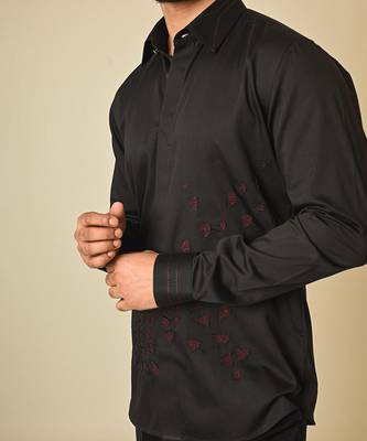 Black giza cotton embroidered thread escape embellished shirt 5