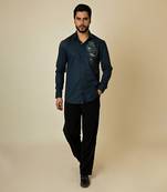 Blue giza cotton embroidered thread egyptian circle shirt