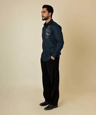 Blue giza cotton embroidered thread egyptian circle shirt 3