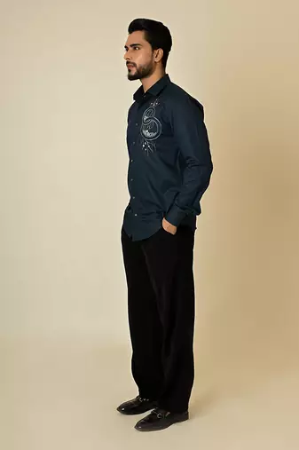 Blue giza cotton embroidered thread egyptian circle shirt