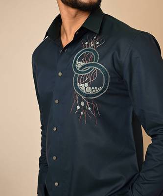Blue giza cotton embroidered thread egyptian circle shirt 5