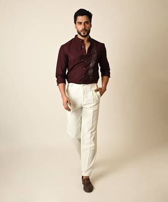 Wine terrycot embroidered thread drowning shirt 1